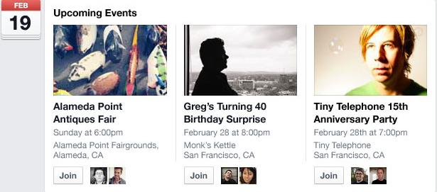 Events page on the newly redesigned Facebook