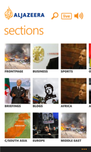 Sections on Al Jazeera Windows 8 App