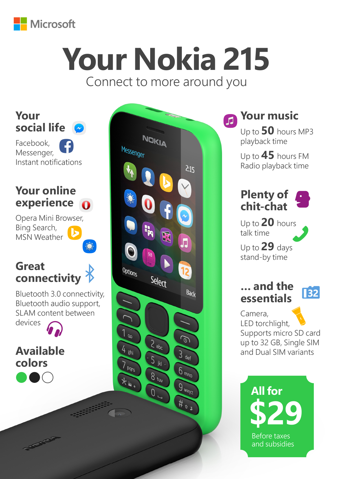 Microsoft s Nokia 215 Comes With One Month Battery FB Messenger 