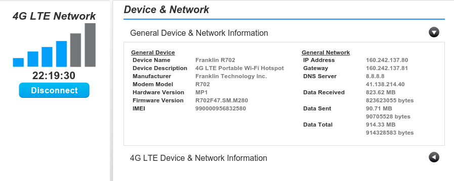 smile-mifi device and network information
