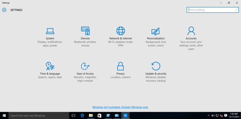 Windows 10 settings 