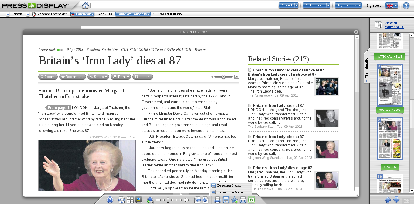Review  PressReader lets you read over 2 000 newspapers as they appear on print - 94