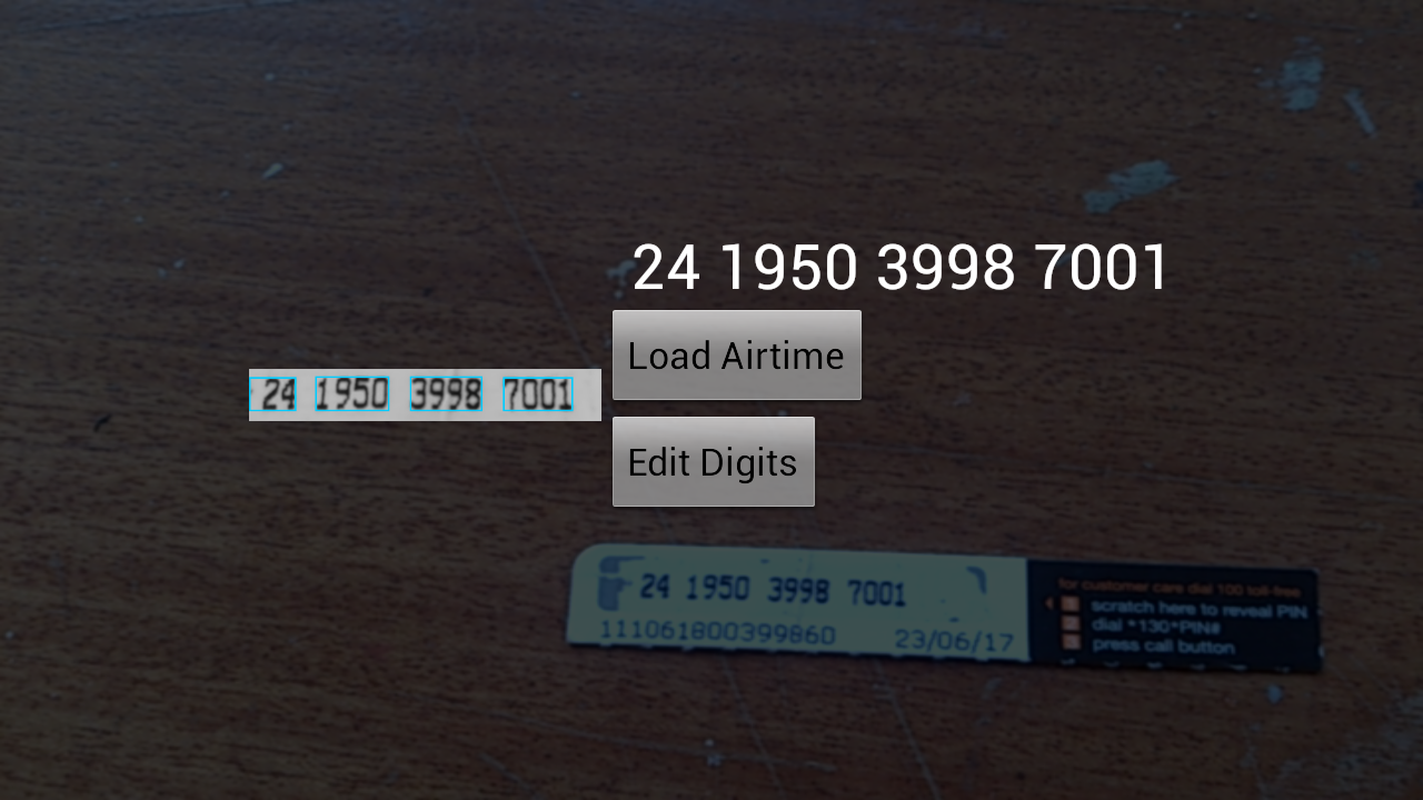 Quickload App recognizing scratch card digits
