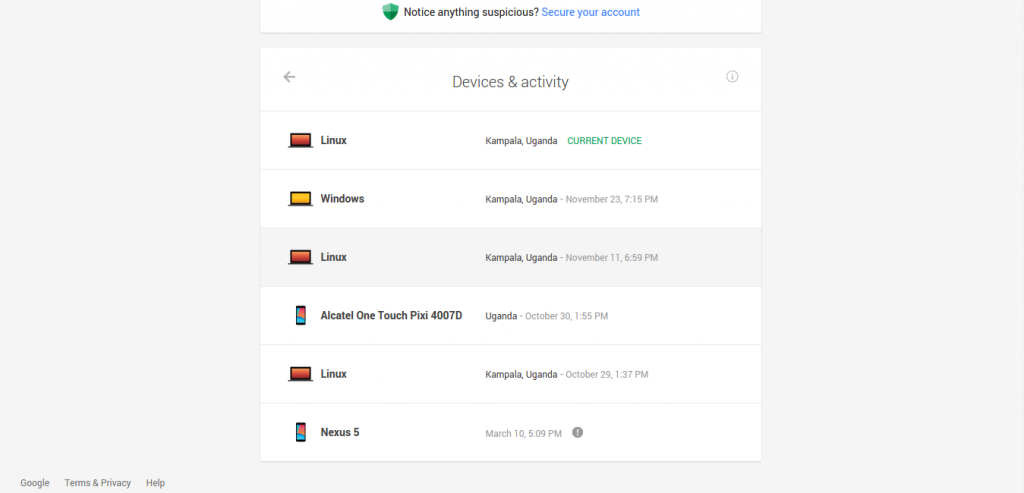 google device security dashboard