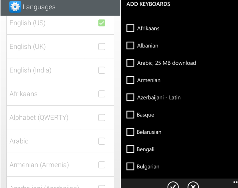 Android and Windows Phone Keyboard Language support