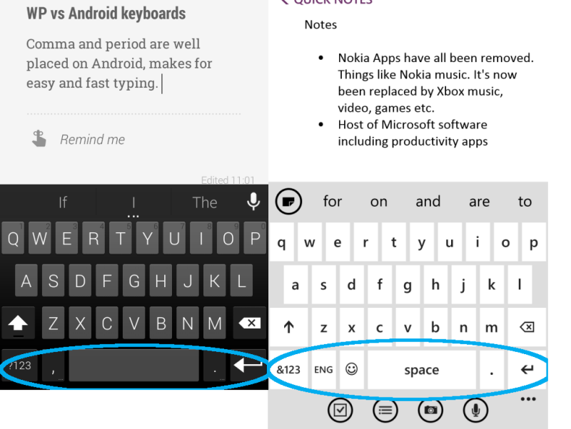 Windows Phone vs Android Keyboard 