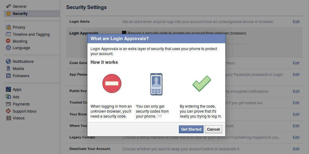 facebook two step login