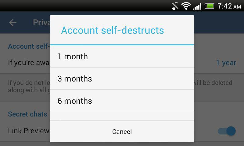 Самоуничтожение аккаунта Telegram