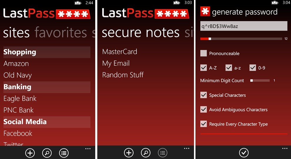 LastPass screens