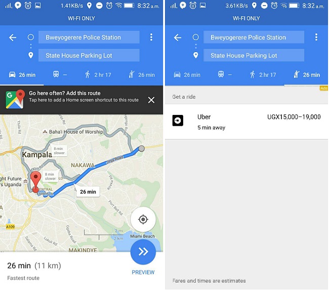 Google Maps ride hailing service