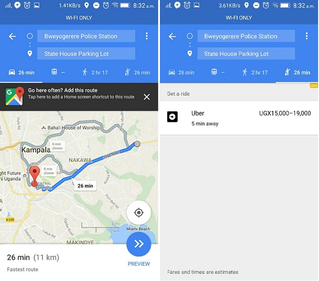 Google Maps ride hailing service