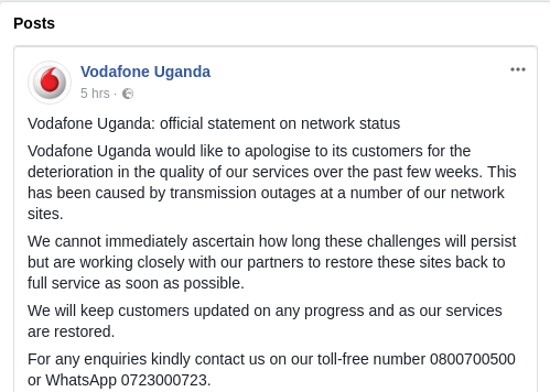 Vodafone Uganda clarifies on its network issues amid rumours of closure - 27