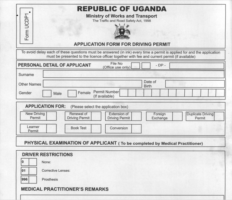 driving permit application form uganda