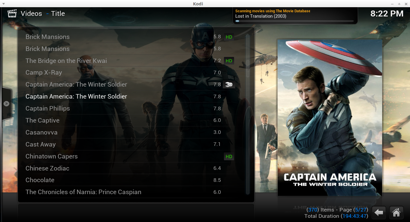 Kodi movie interface