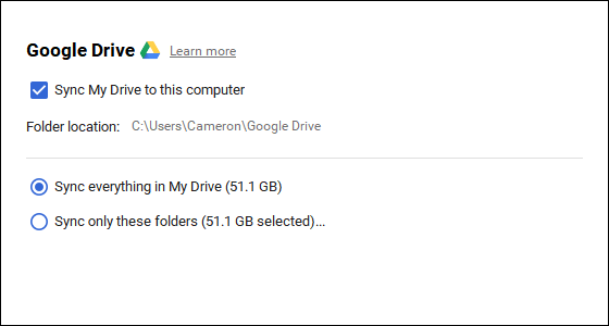 Sync My Drive to this computer option in Backup and Sync Google drive, Backup, D