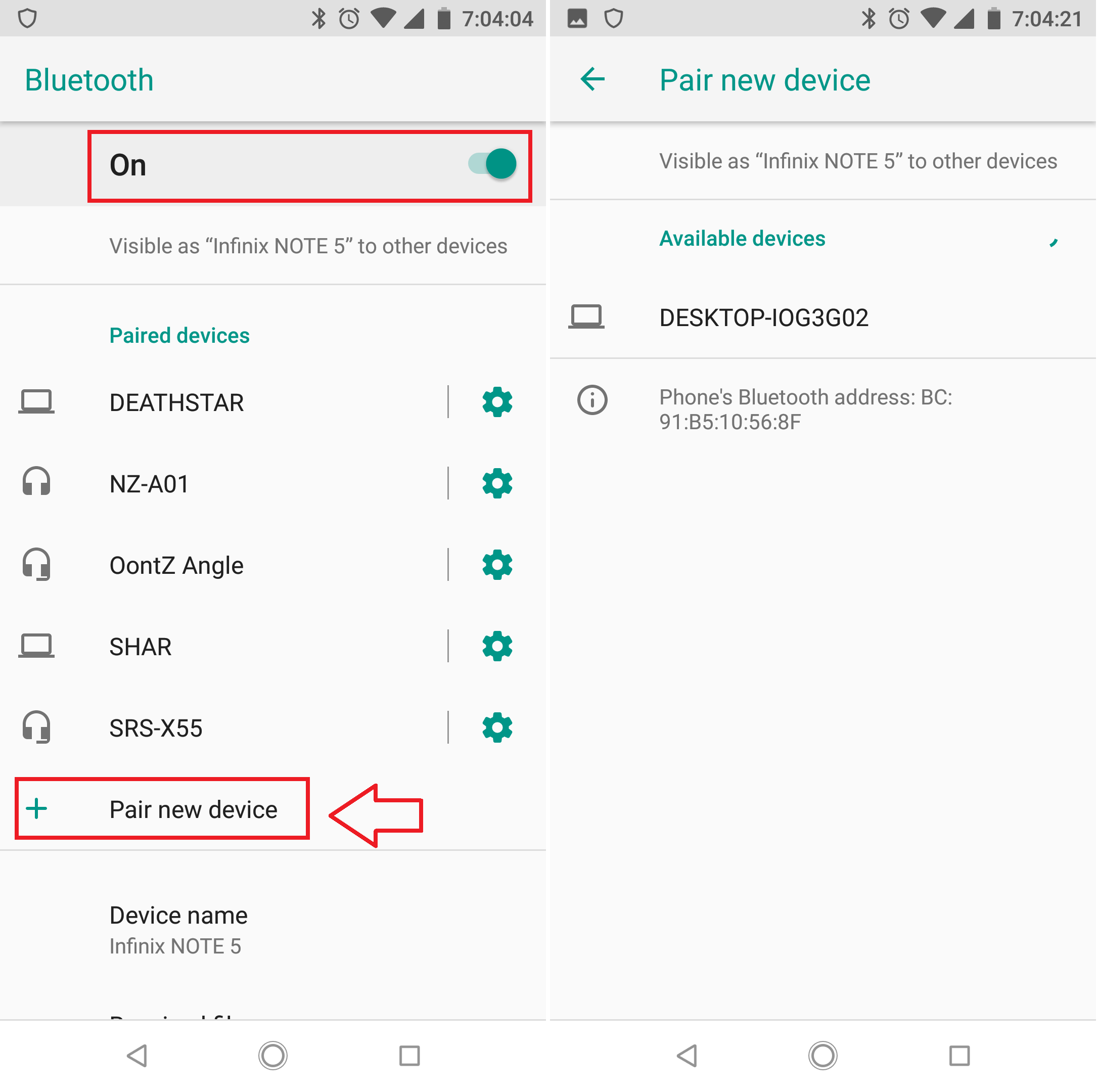 Share files via Bluetooth