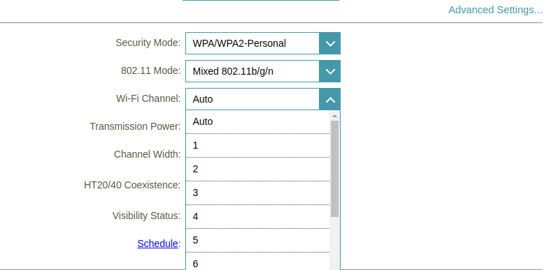 wifi channel d-link router settings 