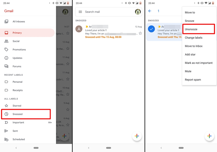 snooze email in gmail