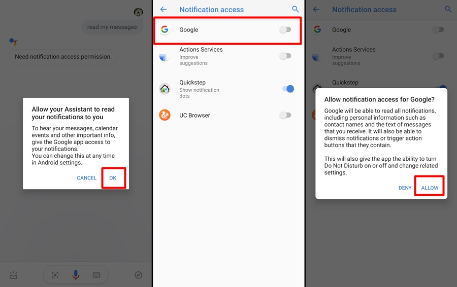 Google Assistant read messages