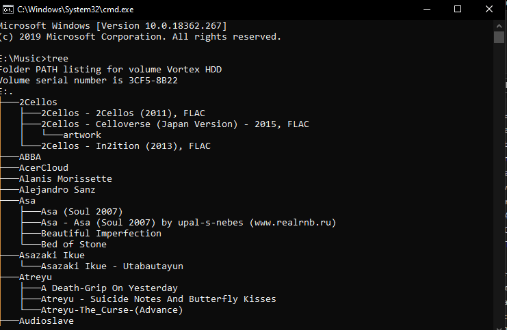 command prompt: tree