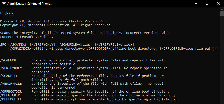 command prompt: sfc