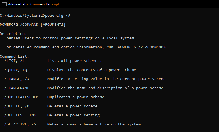 command prompt: powercfg