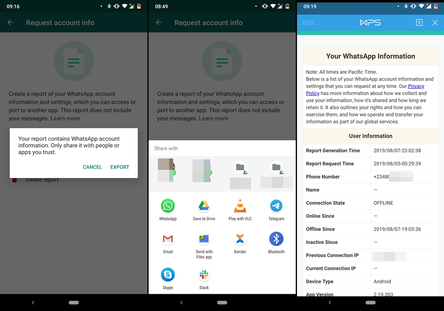 request account info whatsapp