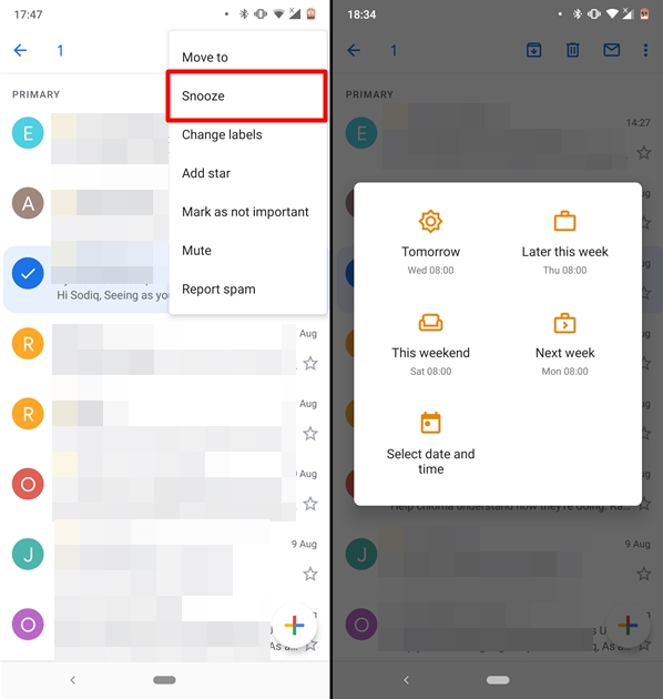 snooze email in gmail