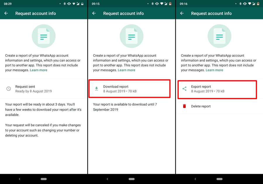 request account info whatsapp