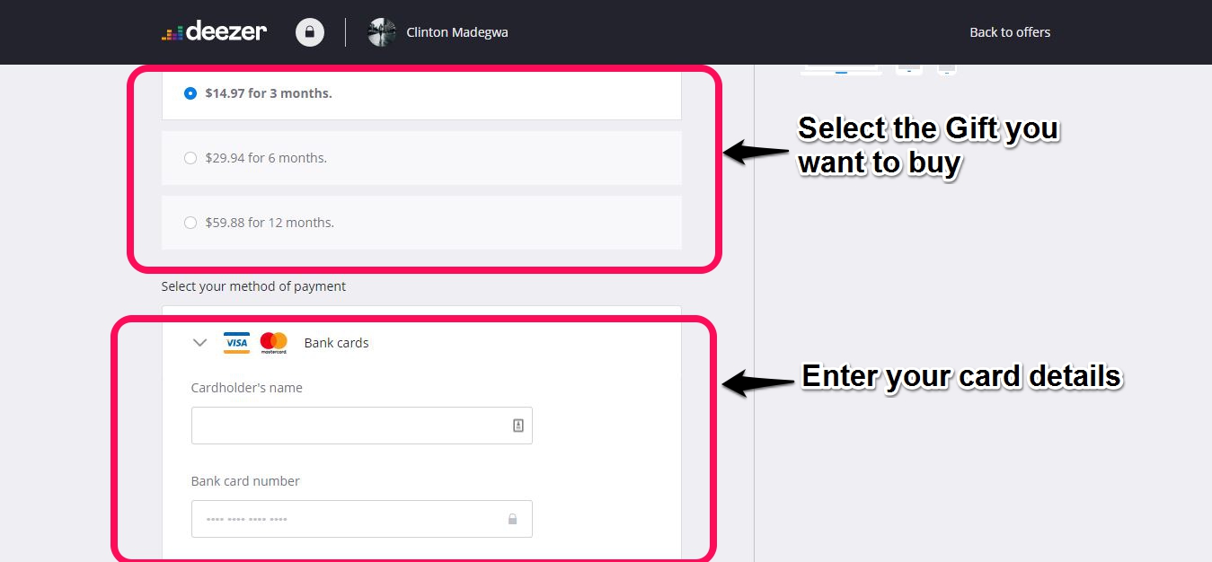 purchasing Deezer gift cards