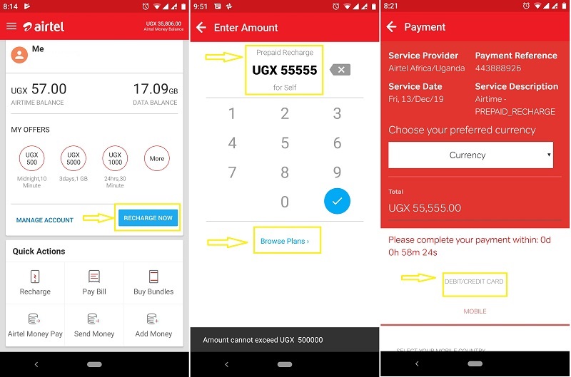 How to top up Airtel bundles using Debit Credit Card  MTN Momo  Mpesa  Vodacom  Tigo - 68