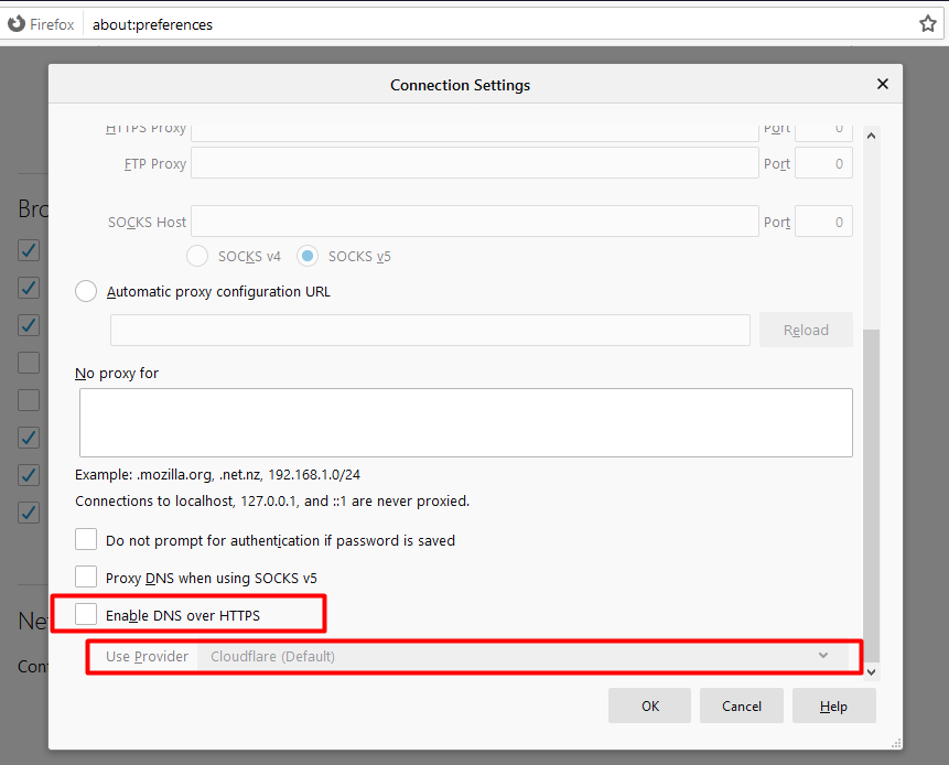 enable DNS-Over-HTTPS Firefox