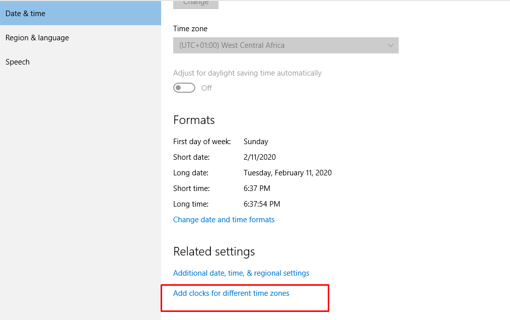 Multiple Clock Time Zone on Windows 10