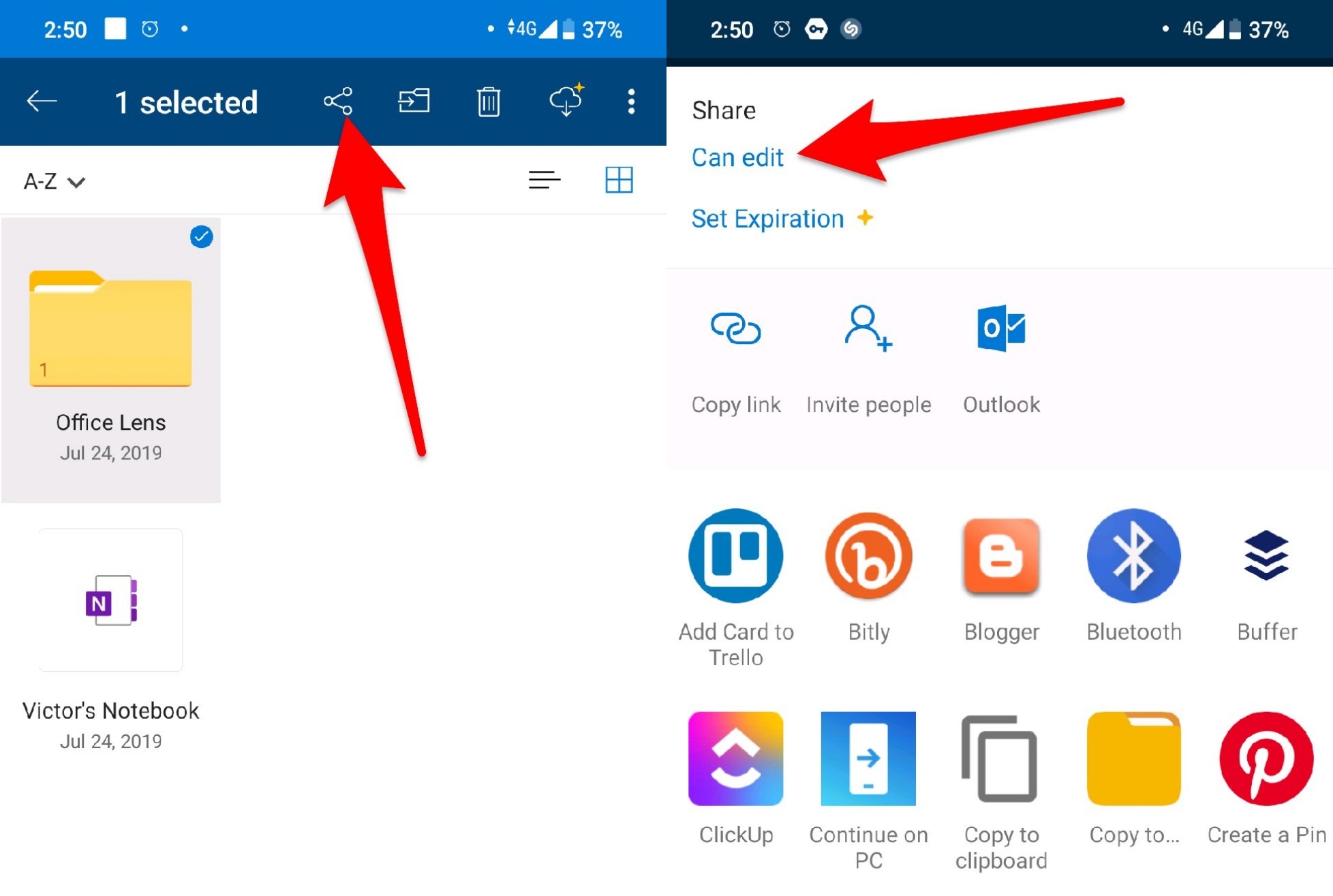 share files using OneDrive