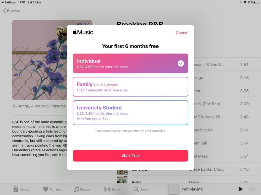 apple music 6 months free trial