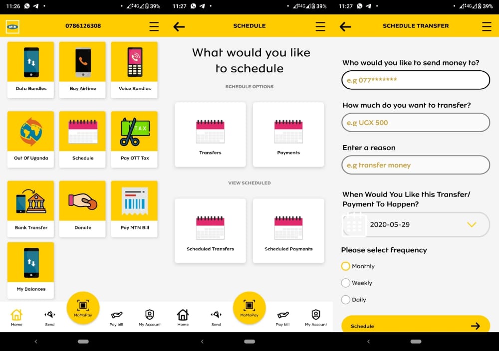 Schedule payments using MTN Momo App