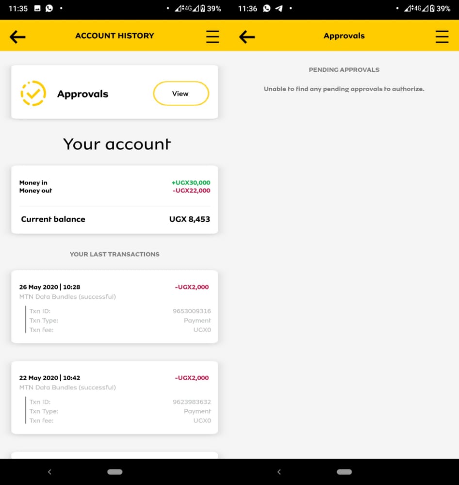 Access your mobile money account history on MTN Momo App