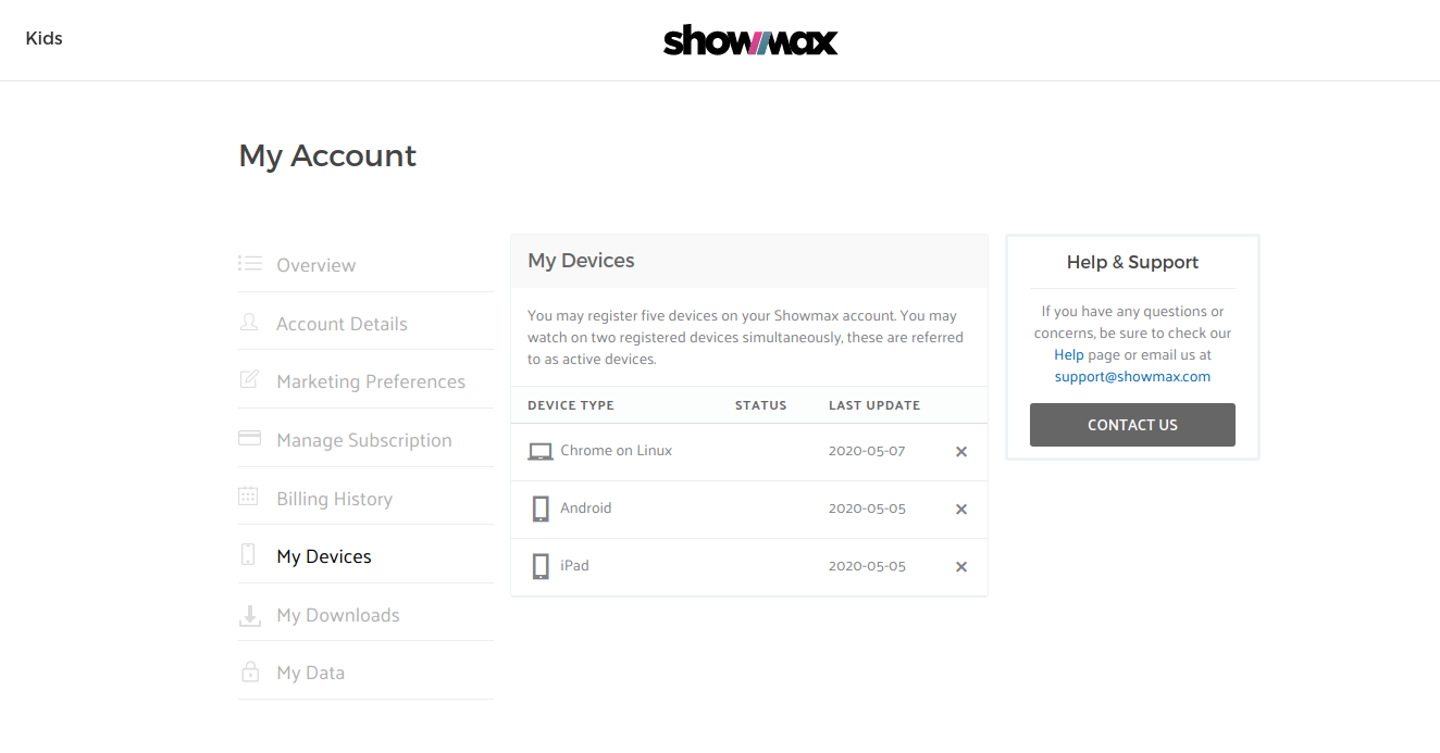 remove devices showmax