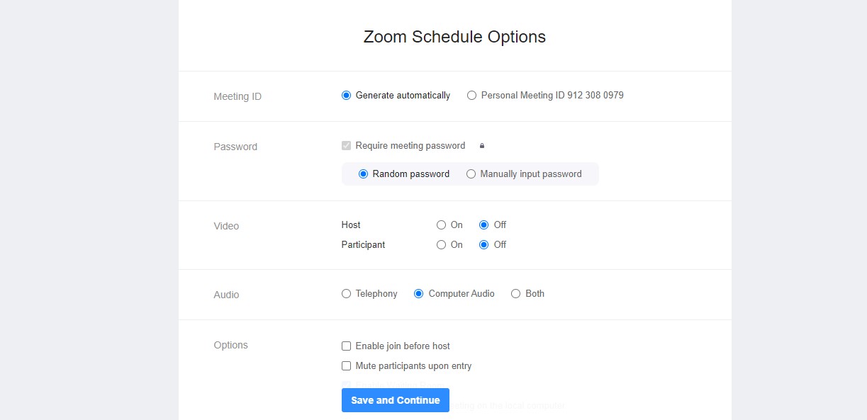 Zoom schedule options