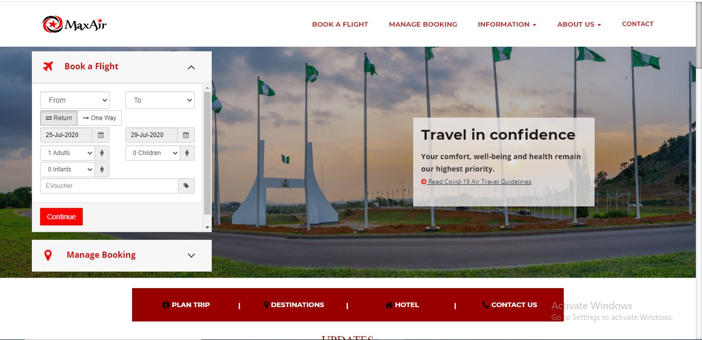 book flights online in Nigeria maxair