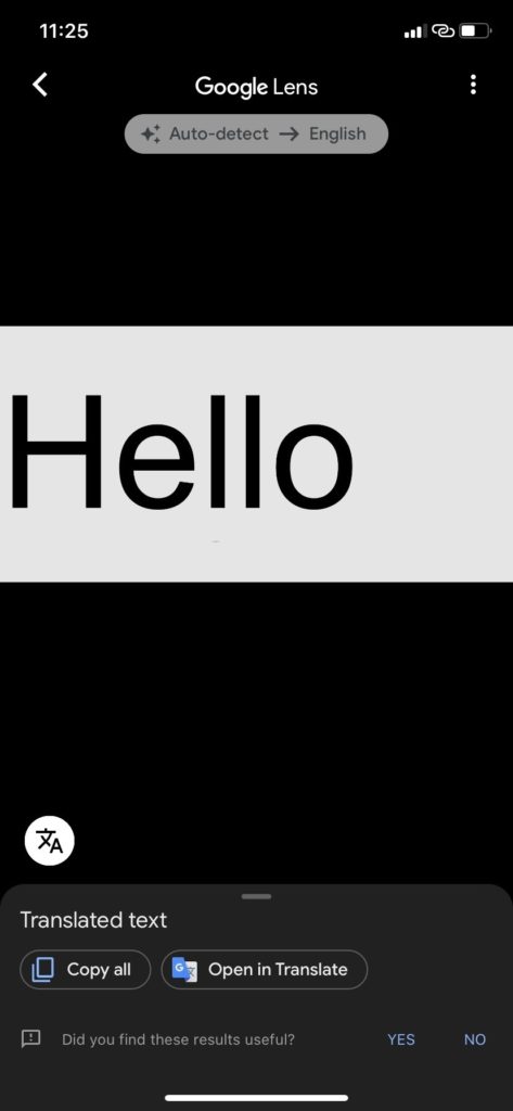 translate text from image with Google Lens