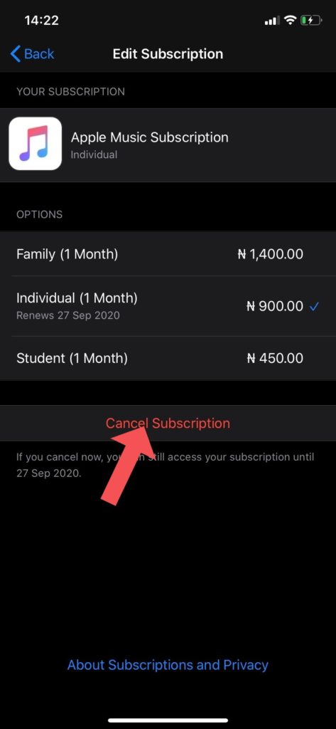 cancel Apple Music subscription