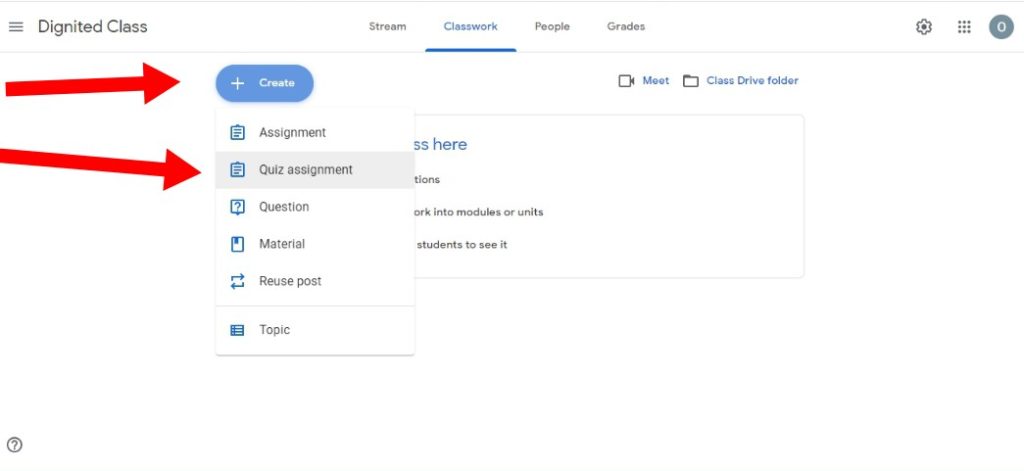 Quiz Assignment in Google Classroom