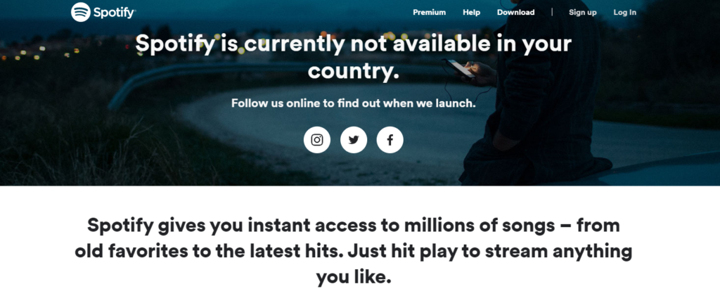 Spotify is currently not available in your country.