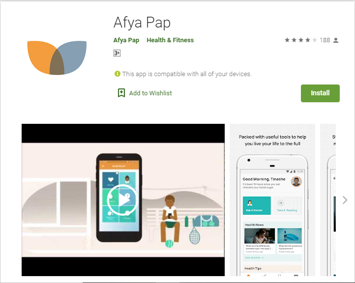 Screenshot of Afya Pap app on Google Play Store