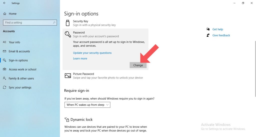 change windows 10 password