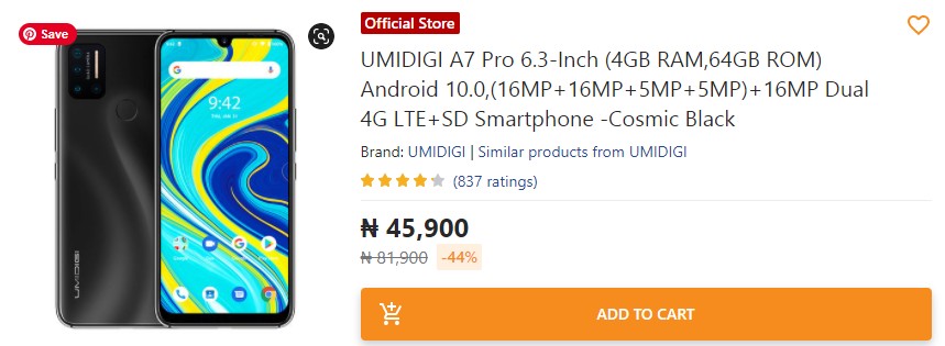 umidigi a7 price in jumia