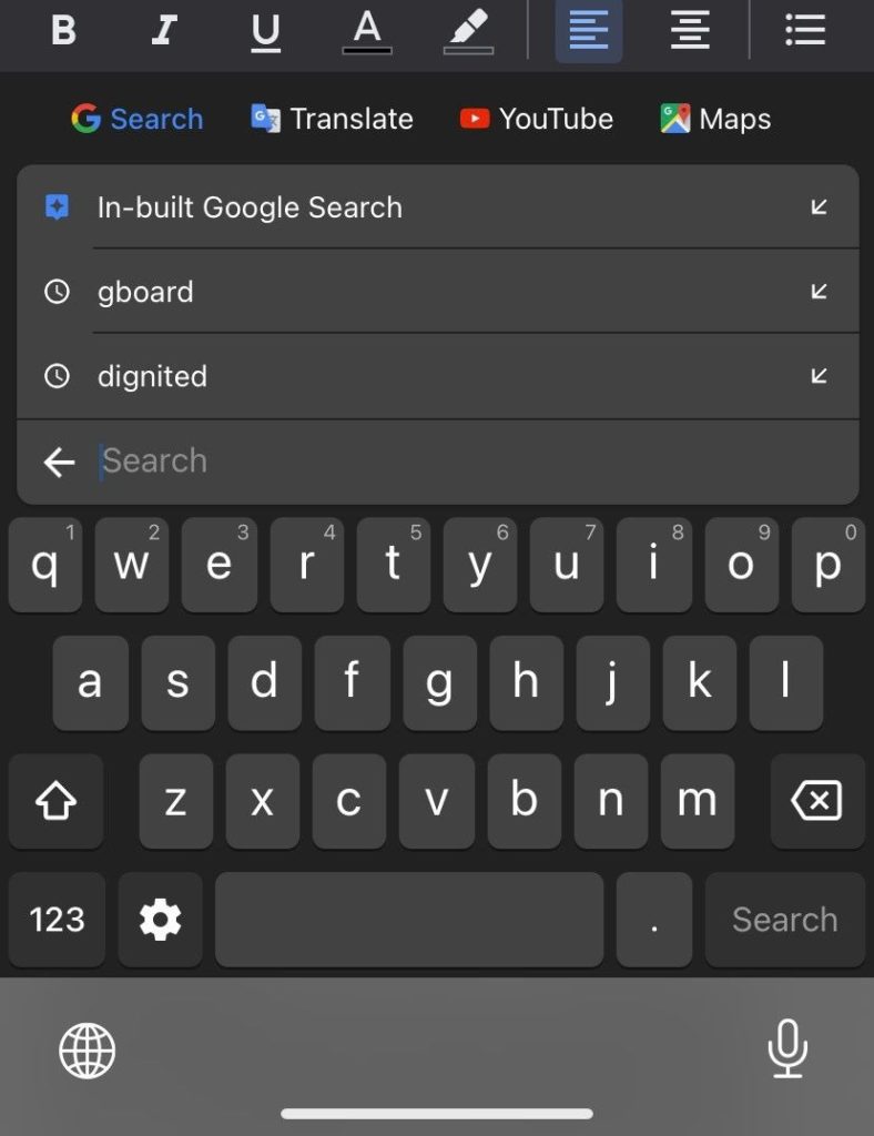 Gboard google search feature