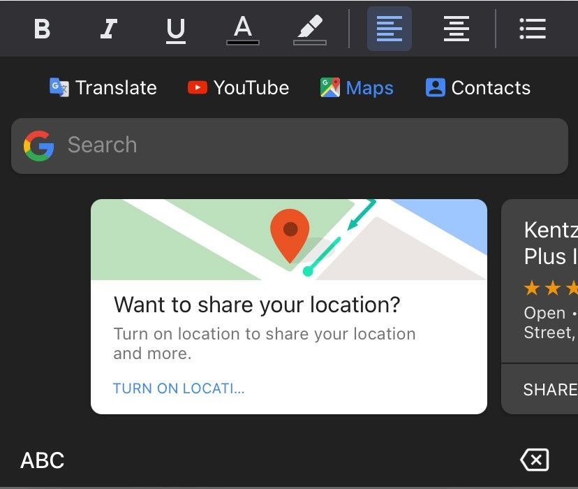 share your location on google keyboard