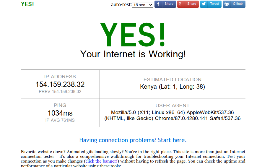 check if internet is working